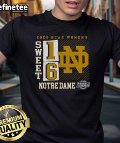 Notre Dame Fighting Irish 2025 NCAA Women's Basketball Tournament Sweet 16 T-Shirt featuring a no-look pass design.