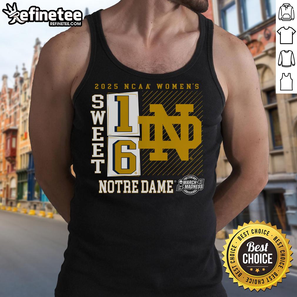 Nice Notre Dame Fighting Irish 2025 NCAA Women's Basketball Tournament March Madness Sweet 16 No Look Pass Tank Top Notre Dame Fighting Irish tank top for 2025 NCAA Women's Basketball Tournament, featuring a no-look pass design.