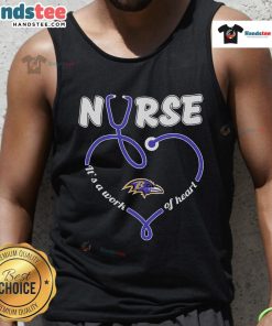 Nice Nurse It's A Work Of Heart Baltimore Ravens tank top design featuring a heart graphic and team colors.