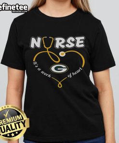 Stylish Green Bay Packers ladies tee featuring 'It's a Work of Heart' design, perfect for fans and nurses alike.
