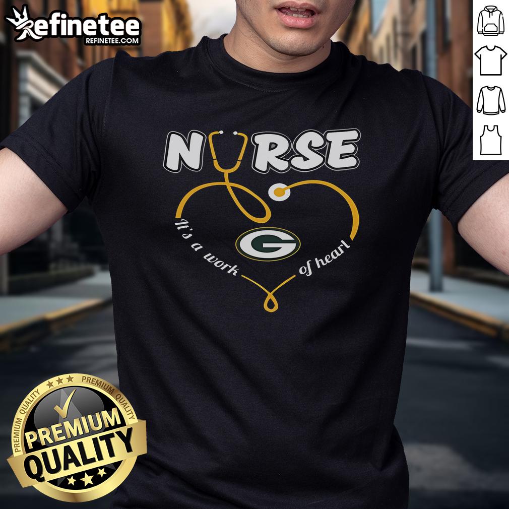 Nice Nurse Love Green Bay Packers It'S A Work Of Heart T Shirt Alt Text: Nice Nurse Love Green Bay Packers 'It's A Work Of Heart' T-Shirt design in vibrant colors, perfect for Packers fans.
