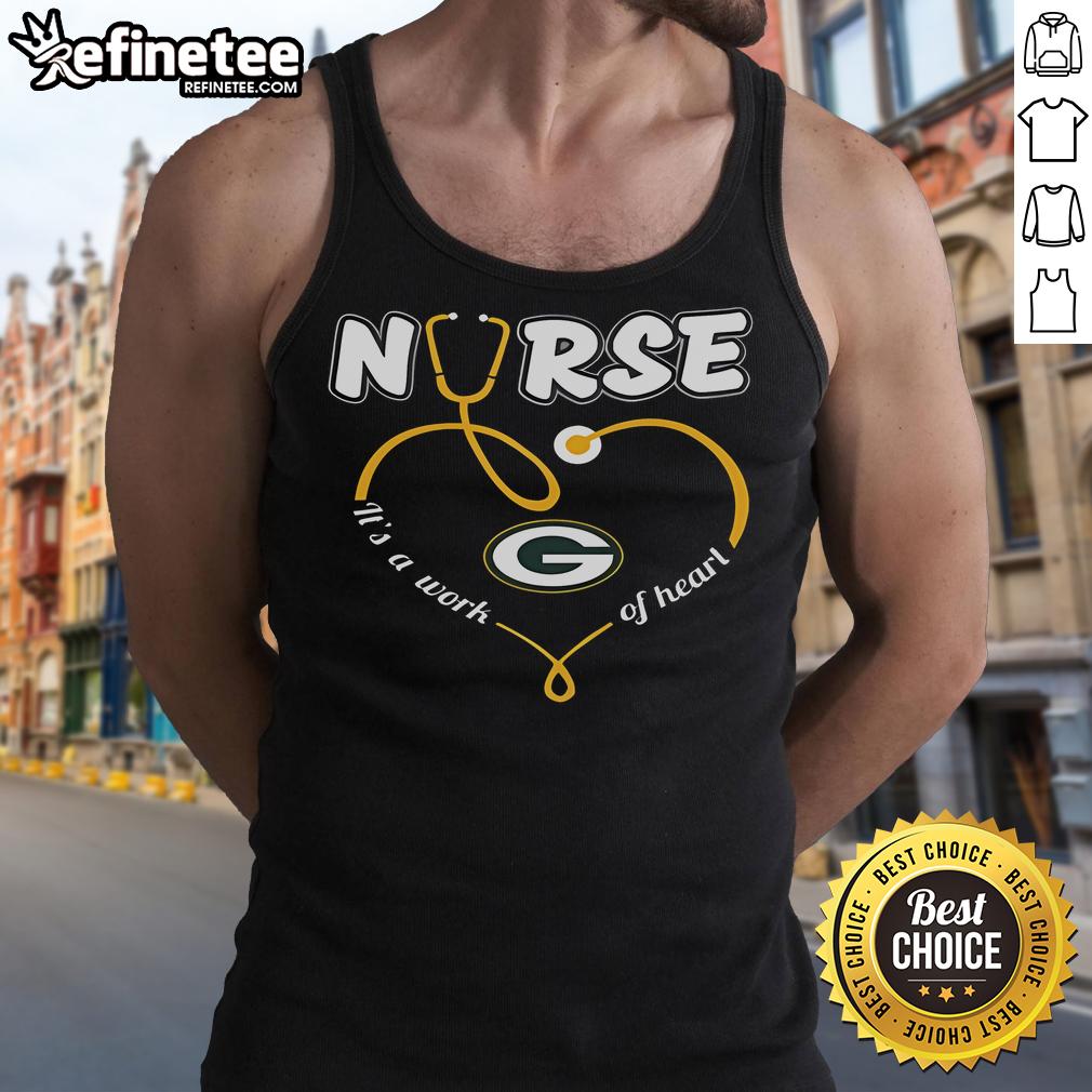 Nice Nurse Love Green Bay Packers It'S A Work Of Heart Tank Top Alt Text: Nice Nurse Love Green Bay Packers 'It's A Work Of Heart' tank top showcasing team spirit and healthcare pride.
