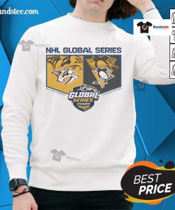 2025 Global Series sweatshirt featuring Pittsburgh Penguins vs Nashville Predators design, perfect for avid fans.