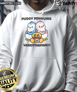 Alt Text: Cute pudgy penguin wearing a pink hoodie by Vandy, showcasing a playful and trendy design perfect for fashion lovers.