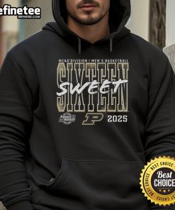 Nice Purdue Boilermakers 2025 NCAA Men's Basketball Tournament Sweet 16 hoodie in black with logo and stylish design.
