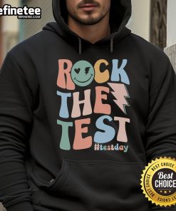 Retro groovy rock hoodie for testing day, featuring a stylish design perfect for teachers and students.