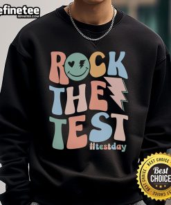 Colorful retro sweatshirt featuring a groovy rock design for testing day, ideal for teachers and students.