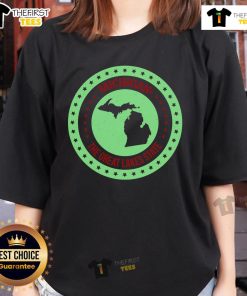 Retro Michigan The Great Lake State logo on a stylish ladies tee, perfect for proud Michiganders and casual wear.