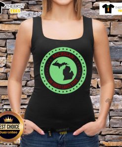 Alt Text: Retro Michigan Great Lake State logo tank top featuring a vibrant design, perfect for summer fashion and state pride.