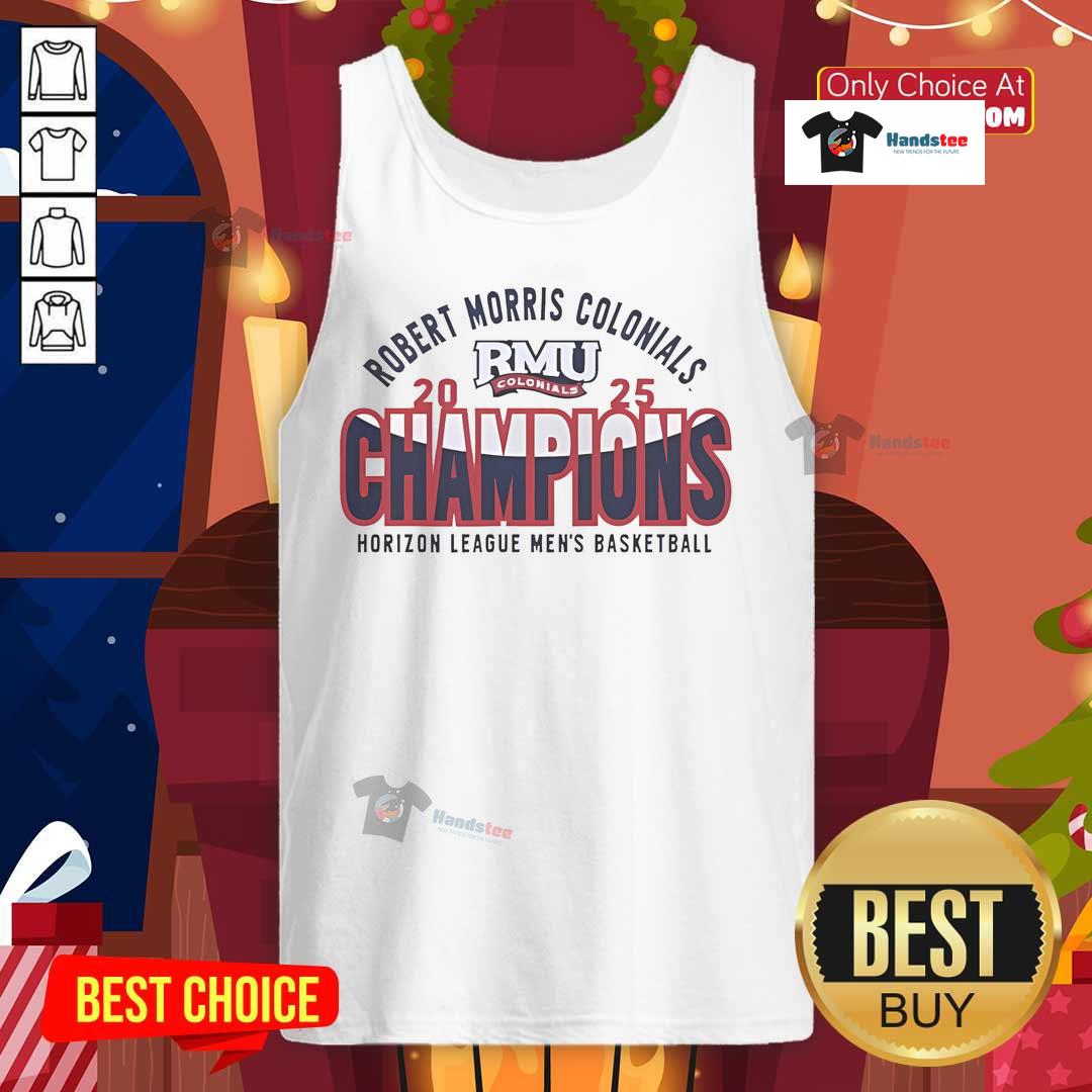 Nice Robert Morris Colonials Men's Basketball Horizon League Tournament Champions 2025 Tank Top Alt Text: 2025 Horizon League Tournament Champions tank top featuring Nice Robert Morris Colonials men's basketball design.