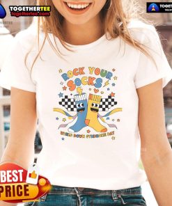 Nice Rock Your Socks World Down Syndrome Awareness Day Ladies Tee featuring a vibrant design promoting inclusion and awareness.