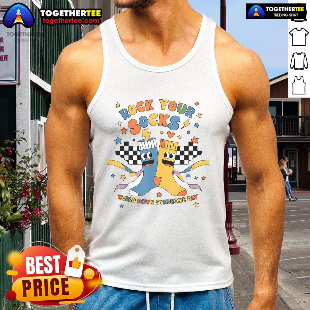 Nice Rock Your Socks World Down Syndrome Awareness Day Tank Top Nice Rock Your Socks World tank top for Down Syndrome Awareness Day, featuring vibrant colors and a playful design.