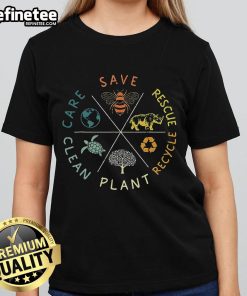 Nice Save Bees Rescue Animals Recycle Plastic Earth Day Ladies Tee featuring a vibrant bee graphic and eco-friendly message.