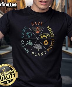 Nice Save Bees Rescue Animals Recycle Plastic Earth Day T-Shirt featuring a vibrant design promoting environmental awareness.