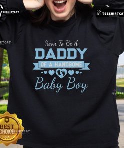 Expecting dad wearing 'Nice Soon To Be A Daddy' sweatshirt, celebrating the arrival of a handsome baby boy.