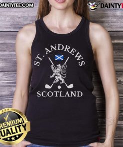 Golf fan wearing a Nice St. Andrews Scotland tank top on the course, showcasing style and passion for golf.