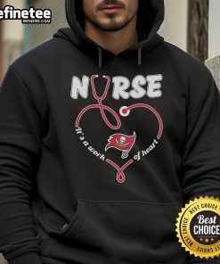 Nice Tampa Bay Buccaneers Nurse hoodie featuring 'It's a Work of Heart' design, perfect for fans and healthcare workers.
