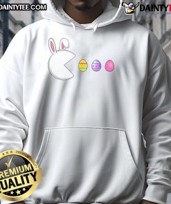 Colorful gaming hoodie featuring a cute bunny and Easter eggs, perfect for boys and men who love video games.