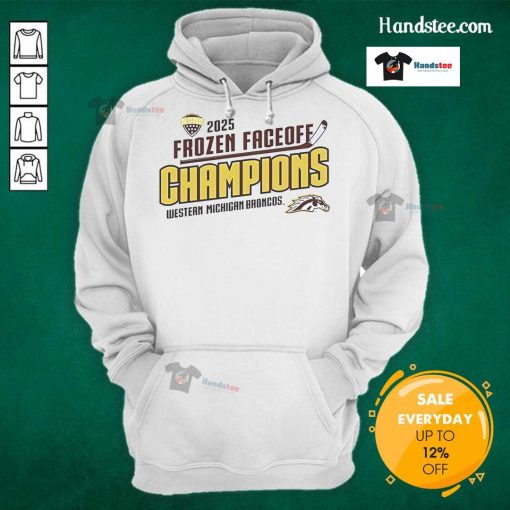 Alt Text: 2025 Frozen Faceoff Champion Hoodie for Western Michigan Broncos fans, stylish design in team colors.