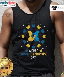 Nice World Down Syndrome Day Awareness Tank Top featuring vibrant colors and a positive message for inclusivity.