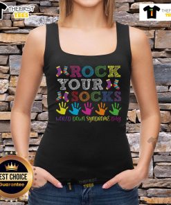 Support Down Syndrome Day with a stylish tank top featuring 'Rock Your Socks' design for awareness and inclusion.