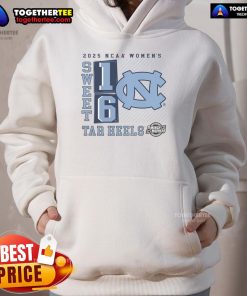 North Carolina Tar Heels hoodie featuring a no-look pass design for the 2025 NCAA Women's Basketball Tournament Sweet 16.