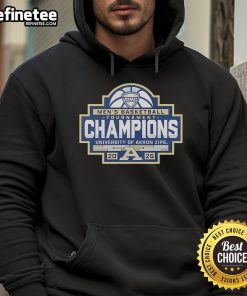 Official Akron Zips 2025 MAC Men's Basketball Conference Tournament Champions Hoodie in navy blue with logo design.