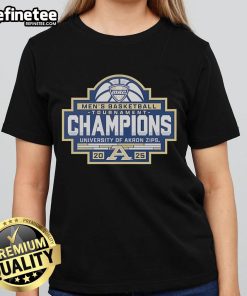 Official Akron Zips 2025 MAC Men's Basketball Conference Tournament Champions ladies tee featuring team colors and logo.