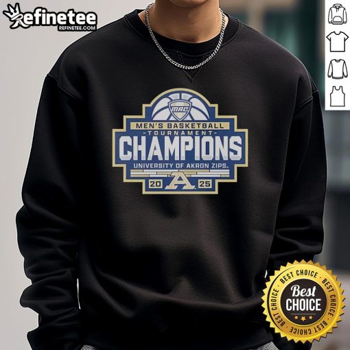 Official Akron Zips 2025 MAC Men's Basketball Conference Tournament Champions Sweatshirt in team colors and logo.