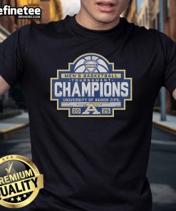 Akron Zips 2025 MAC Men's Basketball Conference Tournament Champions T-Shirt featuring team logo and vibrant design.
