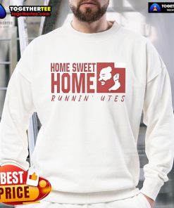 Official Alex Jensen Home Sweet Home Runnin' Utes sweatshirt in red with logo, perfect for fans and casual wear.