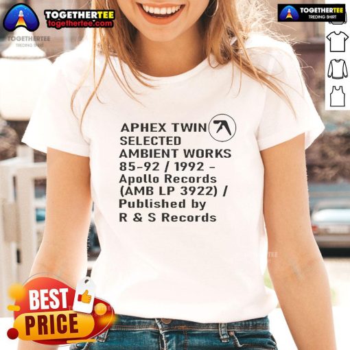 Official Aphex Twin Selected Ambient Works 85-92 album cover on a ladies tee, Apollo Records, Amb LP 3922.