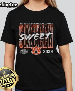 Alt Text: Official Auburn Tigers 2025 NCAA Men's Basketball Tournament Sweet 16 ladies tee in team colors and logo.
