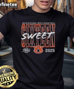 Official Auburn Tigers 2025 NCAA Men's Basketball Tournament Sweet 16 T-Shirt featuring team logo and March Madness design.