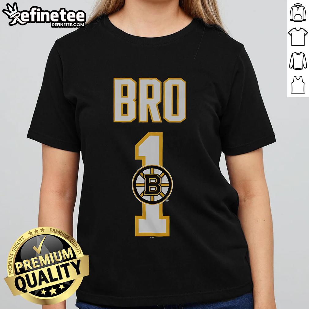Official Boston Bruins Number 1 Bro Ladies Tee Official Boston Bruins Number 1 Bro Ladies Tee in black, featuring team logo and vibrant graphics for stylish fanwear.