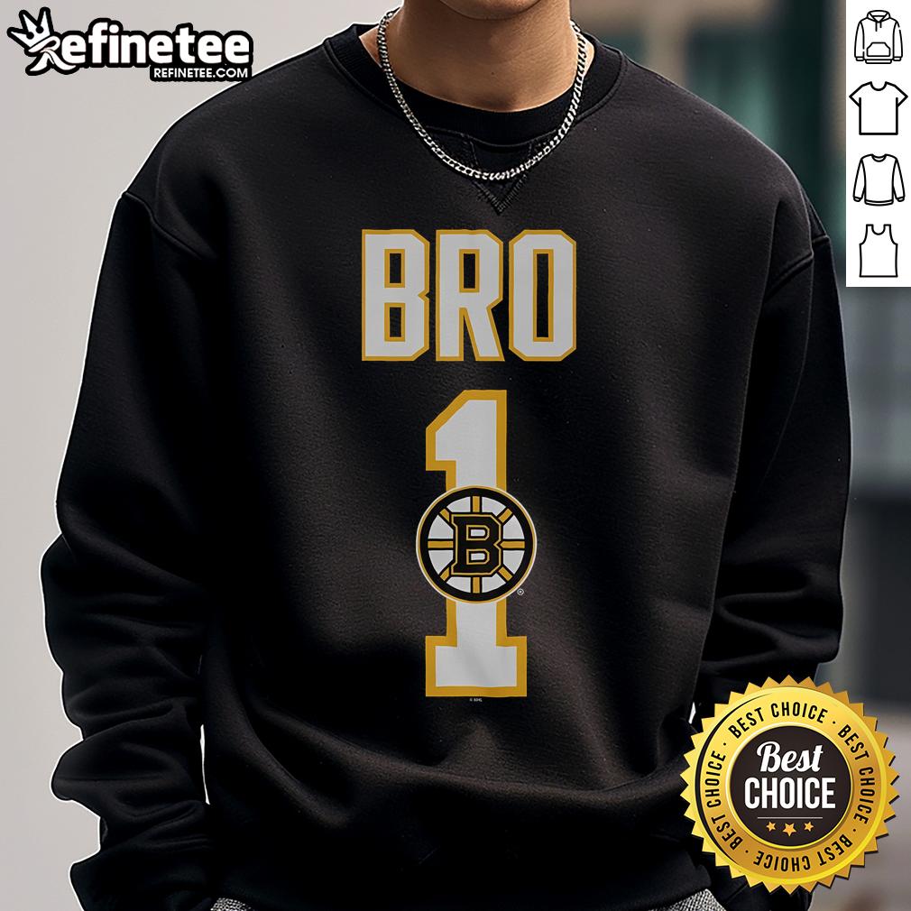 Official Boston Bruins Number 1 Bro Sweatshirt Alt Text: Official Boston Bruins Number 1 Bro Sweatshirt in black, featuring the team logo and a comfortable fit for fans.