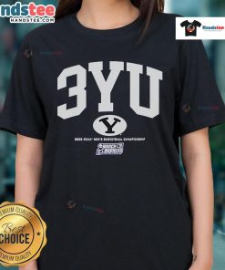 Official BYU Cougars 2025 NCAA Men's Basketball Championship March Madness ladies tee featuring team colors and logo.
