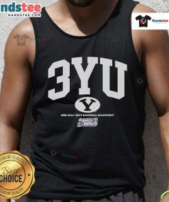 Official BYU Cougars 2025 NCAA Men's Basketball Championship March Madness tank top featuring team colors and logo.
