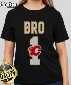 Official Calgary Flames Number 1 Bro Ladies Tee featuring team colors and logo, perfect for female fans.