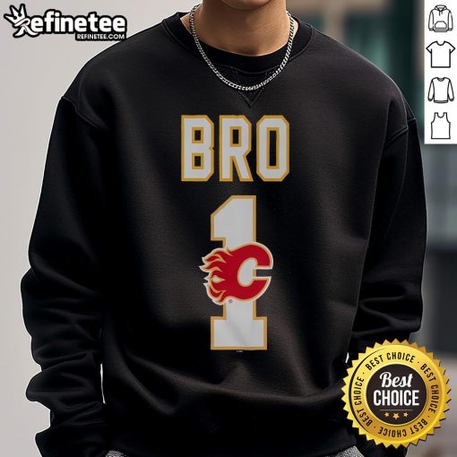 Official Calgary Flames Number 1 Bro Sweatshirt featuring team colors and logo, perfect for fans and game day.