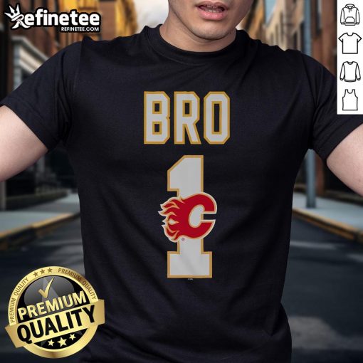 Alt Text: Official Calgary Flames Number 1 Bro T-Shirt featuring bold team colors and logo, perfect for fans and game day.