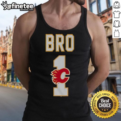 Official Calgary Flames Number 1 Bro Tank Top featuring team colors and logo, perfect for fans and summer sports events.