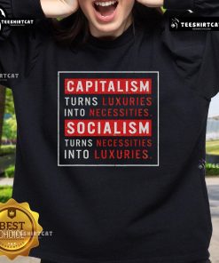 Alt Text: Official sweatshirt featuring the phrase 'Capitalism Turns Luxuries Into Necessities, Socialism Turns Necessities Into Luxuries.'
