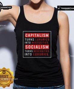 Stylish tank top featuring the quote on capitalism and socialism: 'Capitalism Turns Luxuries Into Necessities'.