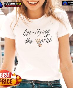 Official Cat Ifying the World Ladies Tee featuring a playful cat graphic on a stylish women's shirt.