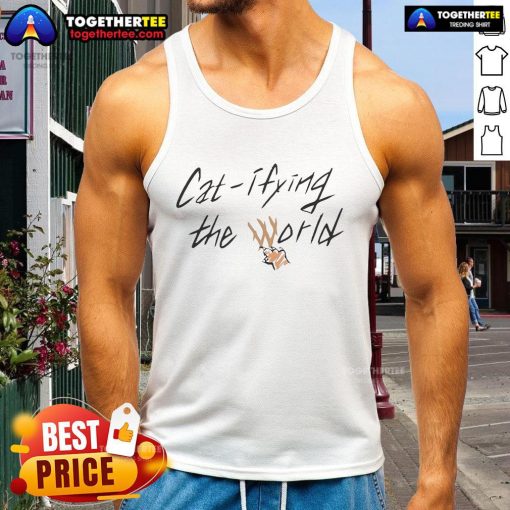 Official Cat Ifying The World Tank Top featuring a playful cat design, perfect for cat lovers and summer fashion.
