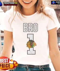 Alt Text: Official Chicago Blackhawks Number 1 Bro Ladies Tee featuring stylish design and team logo for female fans.