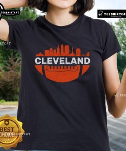 Official Cleveland Ohio football city logo on a stylish ladies tee, perfect for fans and casual wear.