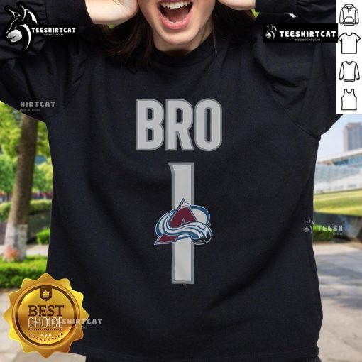 Official Colorado Avalanche Number 1 Bro Sweatshirt featuring team colors and logo, perfect for fans and cold weather.
