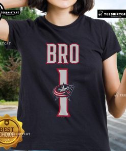 Official Columbus Blue Jackets Number 1 Bro Ladies Tee featuring team colors and logo, perfect for female fans.